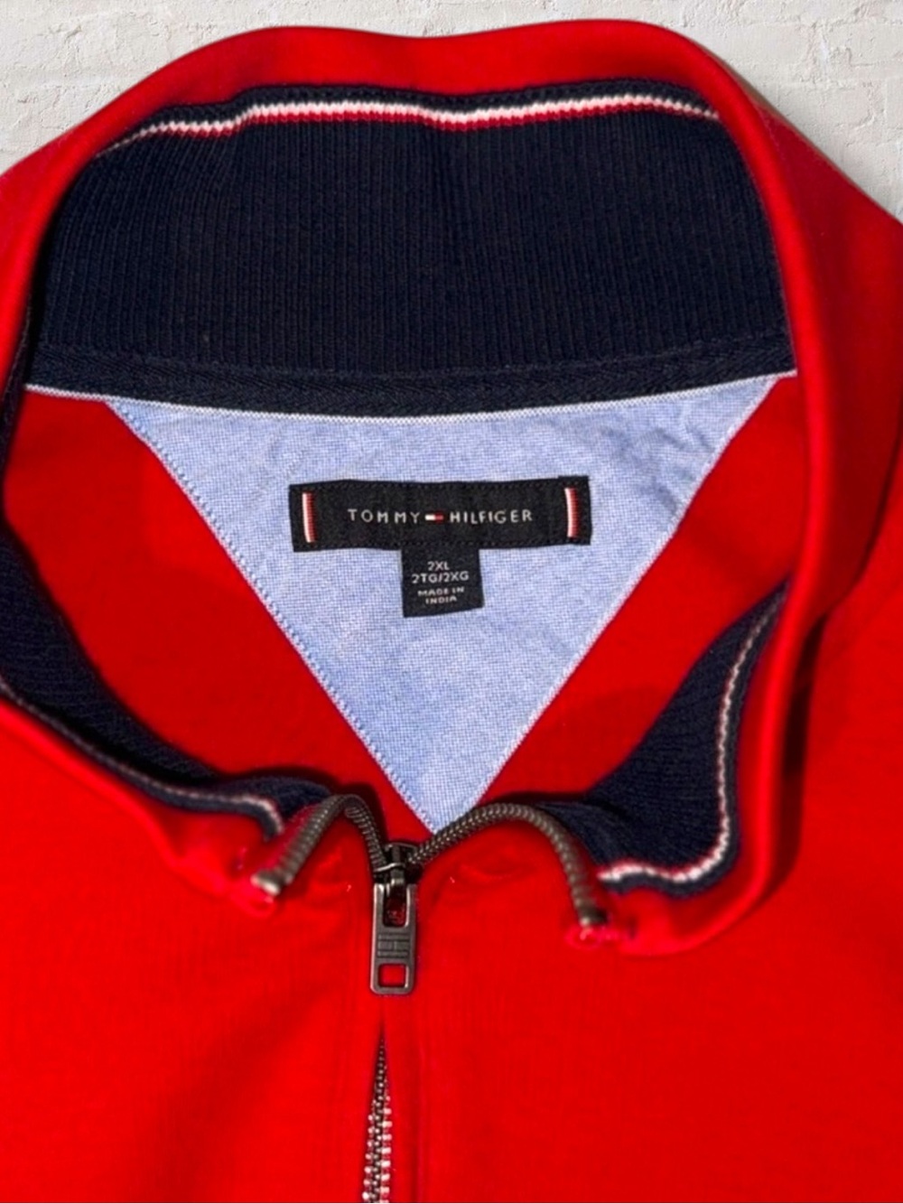Tommy Hilfiger Men’s 2XLT Red Quarter Zip Pullover Sweater – Cotton Blend - Picture 2 of 12